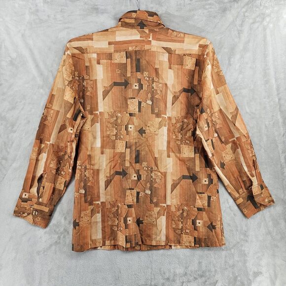 Vintage Spire Shirt Mens Large Disco Long Sleeve Lightweight Polyester Orange - Picture 8 of 8